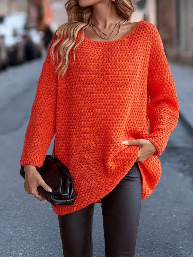 Solid Drop Shoulder Knit Pullover Fall Winter Sweater