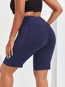 大碼高彈力寬版腰帶運動短褲帶手機袋 - 藏蓝色 - 查看 2