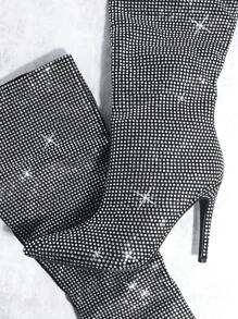 SHUZIA 尖頭水鑽過膝靴子 - 黑色 - 查看 2