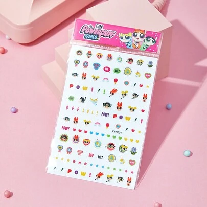 THE POWERPUFF GIRLS X SHEIN 可爱的花朵、泡泡、金凤花图案指甲贴