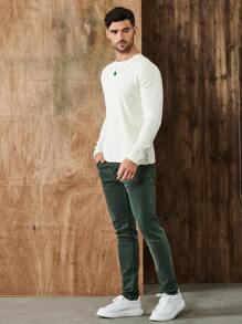 SHEIN Cottnline Men Solid Round Neck Sweater - White - View 7