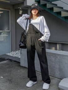 DAZY Slant Pocket Denim Dungarees Without Sweatshirt - Black - View 5