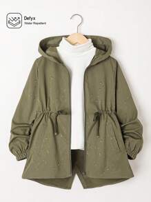 SHEIN Cô gái Tween Eo dây rút Áo trùm đầu Không có áo len - xanh quân đội - Xem 1