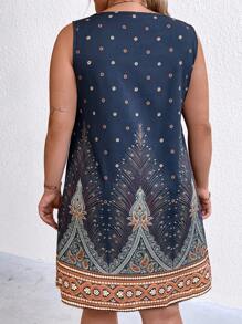 Calvaya 大碼佩斯利印花背心洋裝 - 藏蓝色 - 查看 2