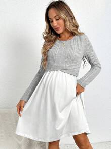 SHEIN 孕婦雙色二合一哺乳洋裝 - 黑與白 - 查看 4