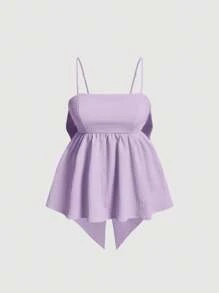 SHEIN MOD 素色大蝴蝶結後荷葉邊吊帶上衣 - 紫丁香色 - 查看 1