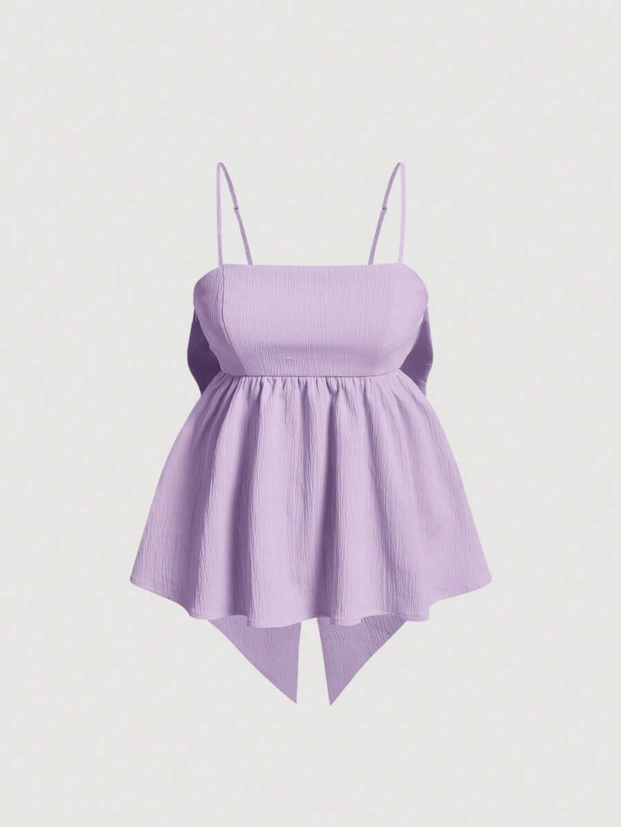 SHEIN MOD 素色大蝴蝶結後荷葉邊吊帶上衣 - 紫丁香色 - 查看 1