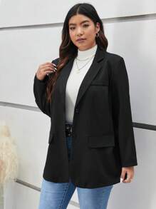 SHEIN Frenchy Plus Lapel Neck Single Breasted Blazer - Black - View 3