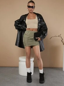 SHUZIA Faux Suede Chi tiết nút buộc Lug Sole Giày ống - màu đen - Xem 5
