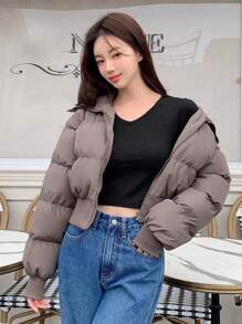 DAZY 拉链羽绒厚外套，冬季女装，冬季女装 - 灰色 - 查看 7