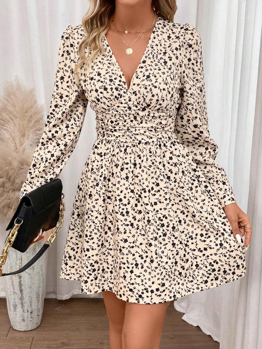 SHEIN Frenchy Women's Fall Outfits Leopard Animal Printed Casual A-Line Dress With Elastic Waist Winter Spring - Multicolor - View 1