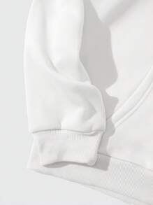 SHEIN EZwear Plus Slogan Graphic Kangaroo Pocket Drawstring Thermal Hoodie, For Winter - White - View 5
