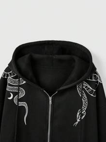 ROMWE Goth Áo hoodie giữ nhiệt có dây rút họa tiết rắn, trường học - màu đen - Xem 4