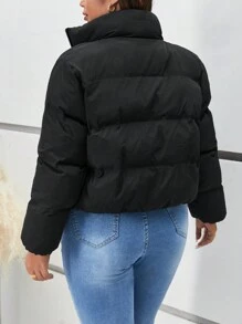 SHEIN Frenchy Áo khoác có đệm kéo khóa cho mùa đông - màu đen - Xem 2
