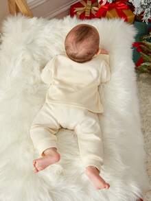 SHEIN Baby Boy Solid Tee & Pants & Hat for Christmas - Apricot - View 2