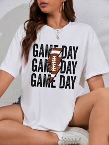 SHEIN EZwear Plus Letter Graphic Drop Shoulder Tee - White - View 3