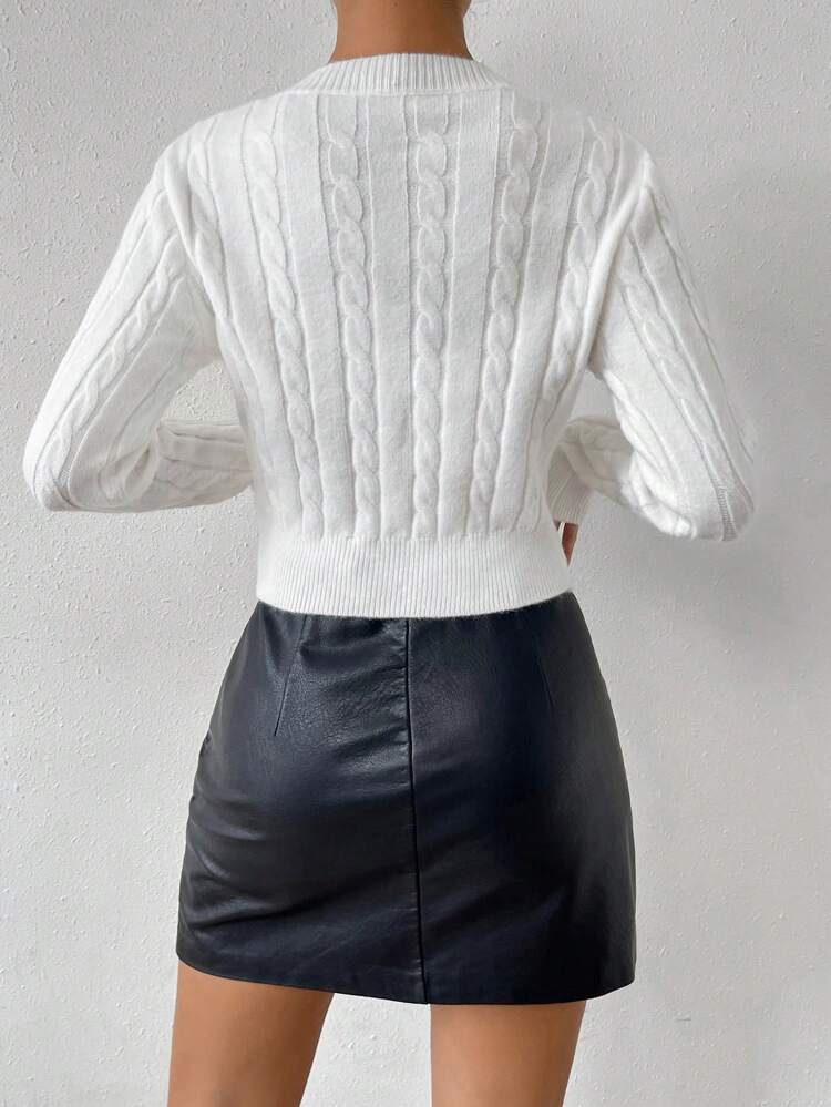 Solid Cable Knit Scoop Neck Knit Pullover Fall Winter Sweater