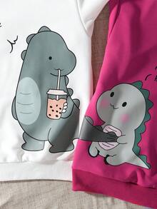 SHEIN Tween Girl 2pcs Cartoon & Slogan Graphic Sweatshirt - Multicolor - View 5