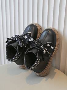 Fashionable Girls' Butterfly Black & White Polka Dot Comfortable Children Boots
