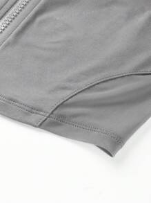 SHEIN EZwear Monogram Zip Cropped Stand Collar Slim Fit T-Shirt - Grey - View 4