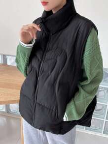 DAZY Solid Zip Up Vest Winter Thick Coat ,Winter Women Clothes,Winter Coat Women Jacket - Black - View 11