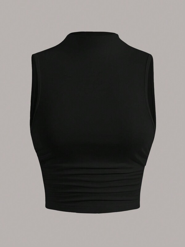 SHEIN EZwear Maiou negru cu gât fals cu fante