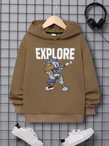 SHEIN Tween Boy Letter & Cartoon Graphic Sweatshirt - Khaki - View 1