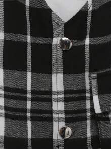 SHEIN Young Boy Solid Tee & Plaid Print Pants & Vest - Black and White - View 7