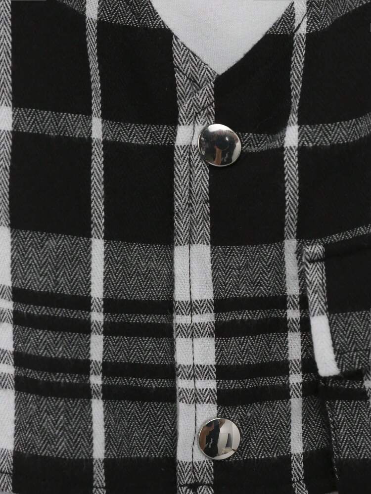 Young Boy Solid Tee & Plaid Print Pants & Vest