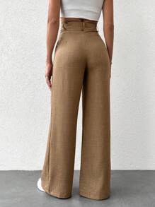 EURMUSE Wide Leg Suit Pants - Khaki - View 2
