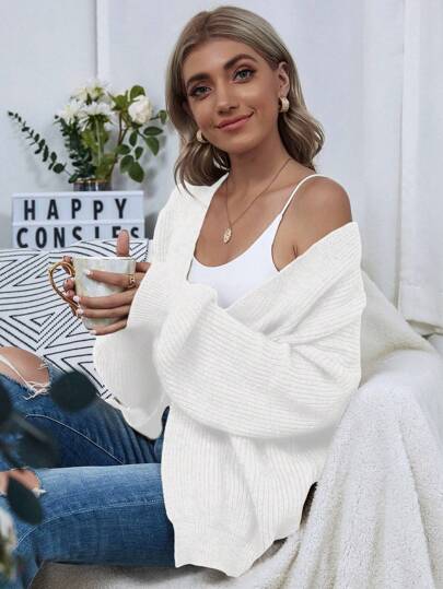SHEIN Clasi Drop Shoulder Casual Design Cardigan,Long Sleeve Tops Fall Winter Cloth For Women