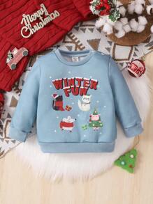 Baby Boy Christmas Print Sweatshirt for Christmas - Blue - View 1