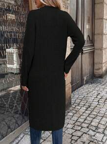 SHEIN LUNE 双口袋落肩开衫 - 黑色 - 查看 2