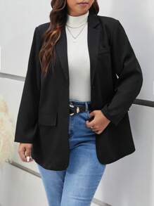 SHEIN Frenchy Plus Lapel Neck Single Breasted Blazer - Black - View 4