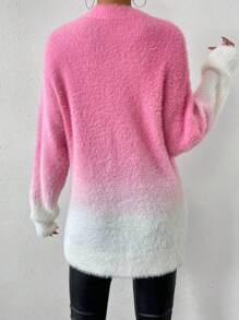 SHEIN LUNE Ombre Drop Shoulder Fluffy Knit Sweater,Long Sleeve Tops Knit Pullover Fall Winter Sweater - Multicolor - View 2