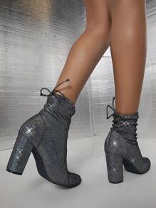 SHUZIA Glitter Knot Back Chunky Boots Mother's Day Present - Silver - View 4