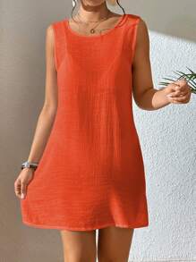 SHEIN Unity 纯色开叉下摆露背罩衫连衣裙（不含比基尼）夏季