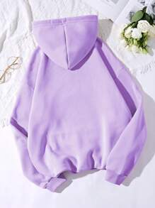 SHEIN EZwear Áo hoodie lót nhiệt có dây rút túi Kangaroo, áo dài tay - Màu Lilac Tím - Xem 2