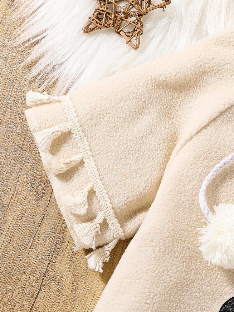 Young Girl Flounce Sleeve Fringe Detail Hooded Coat