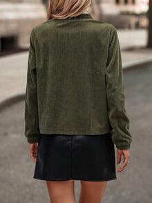 SHEIN Clasi 拉鏈開襟燈芯絨夾克 - 軍綠色 - 查看 2