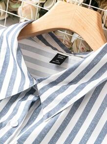 SHEIN LUNE Plus Striped Print Pocket Patched Shirt - Grey - View 5