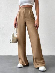 EURMUSE Wide Leg Suit Pants - Khaki - View 1