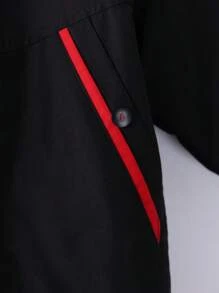 男童 1 件装 撞色边饰泰迪熊衬里连帽加厚外套 - 黑色 - 查看 4