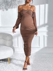 SHEIN Maternity Cold Shoulder Ruched Bodycon Dress