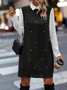 SHEIN LUNE Pearls Beaded 2 In 1 Dress