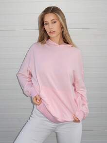 SHEIN EZwear Đồ họa Chữ cái Thả vai Hoodie - Hồng - Xem 3