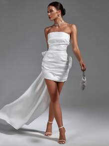 Vestido ajustado tubo fruncido lateral con fruncido lateral - Blanco - Ver 1