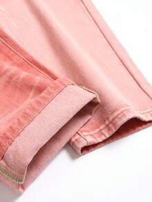 Men's Fashionable Distressed Color Block Denim Jeans - Coral Pink - View 7