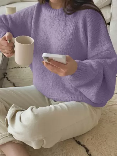 DAZY 纯色落肩超大毛衣、长袖上衣、秋装