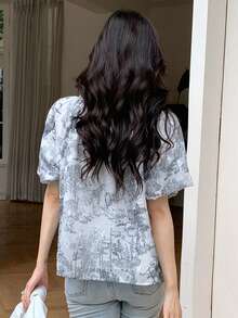 DAZY 山水圖案褶邊襯衫 - 白色 - 查看 2